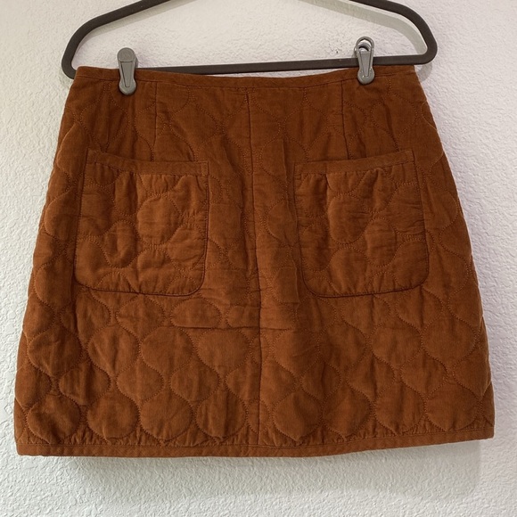 Madewell Curvy Corduroy Quilted Brown Mini A Line Cotton Skirt Size 10 - Picture 6 of 7